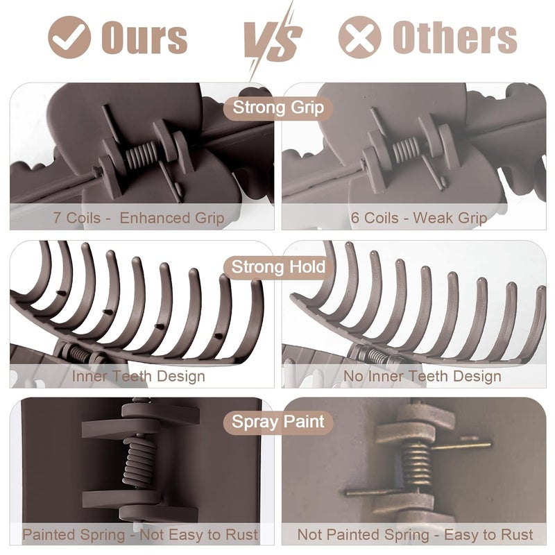 TOCESS Hair Claw Clips for Women - 8PK Large Neutral Matte Jumbo Hair Clips for Thick, Thin, Long, Short, Curly Hair Girls, Big Jaw Clip Set for Daily Use(Mocha Brown) - Image 2